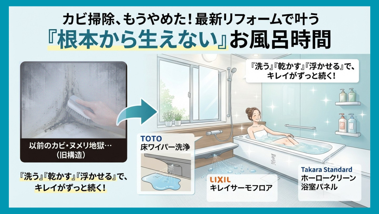 カビ掃除、もうやめた！最新リフォームで叶う「根本から生えない」お風呂時間